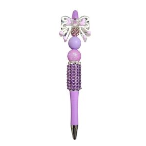 Bow Bling Beaded Ballpoint Twist Pen Topper Violet